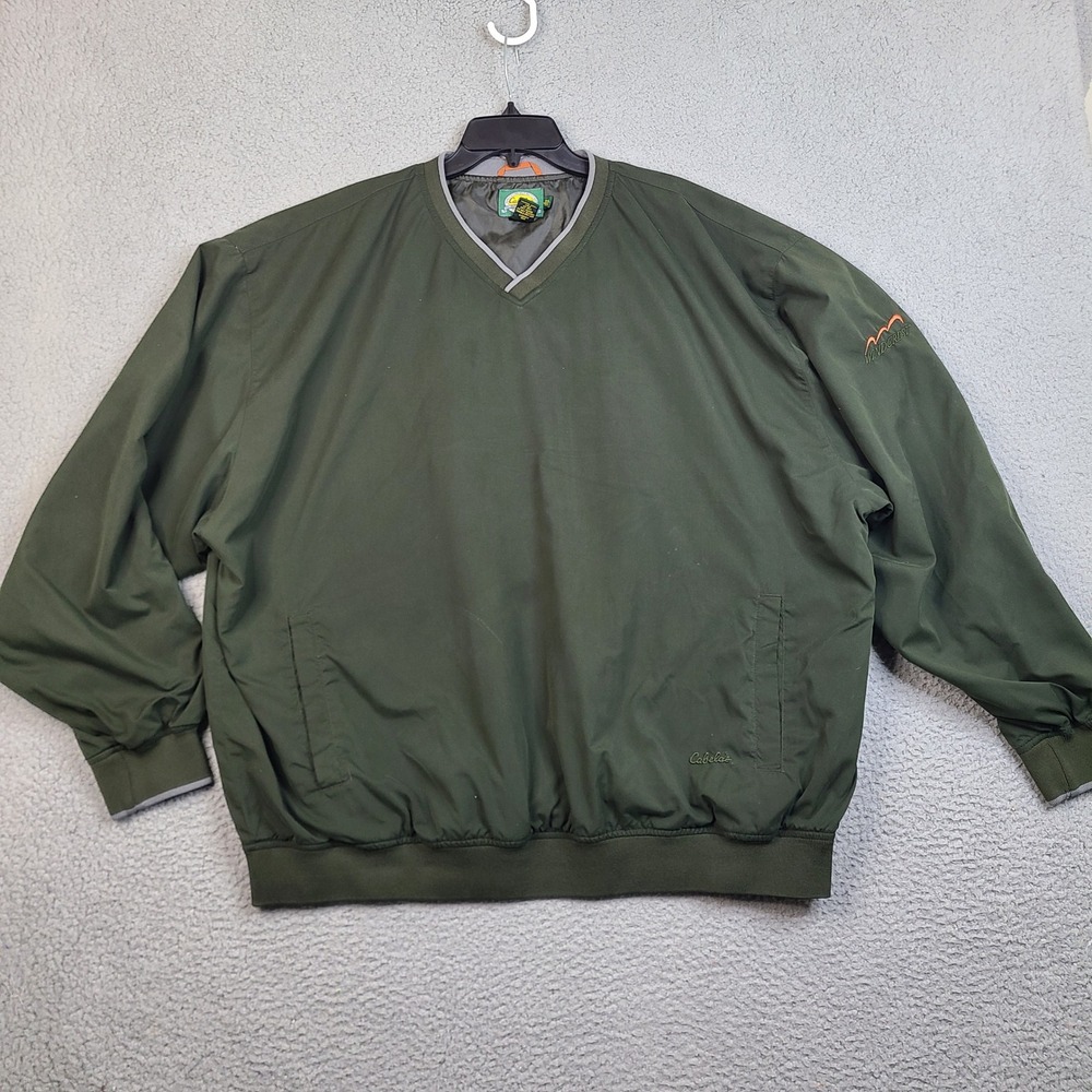 Cabelas Windcrest Mens 2XLT Tall Green V-Neck Windbreaker Pullover Jacket‎ Golf
